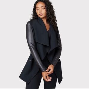 SPANX Black Draped Jacket with Faux-Leather Sleeves